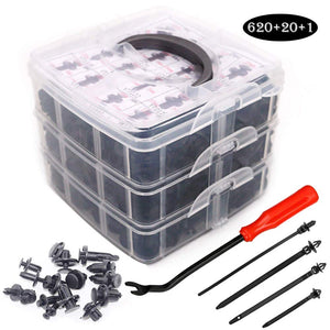 620Pcs Car Retainer Clips & Plastic Fasteners Kit Fender Rivet Clips 16 Most Popular Sizes Auto Push Pin Rivets Set for Toyota GM Ford Honda Acura Chrysler