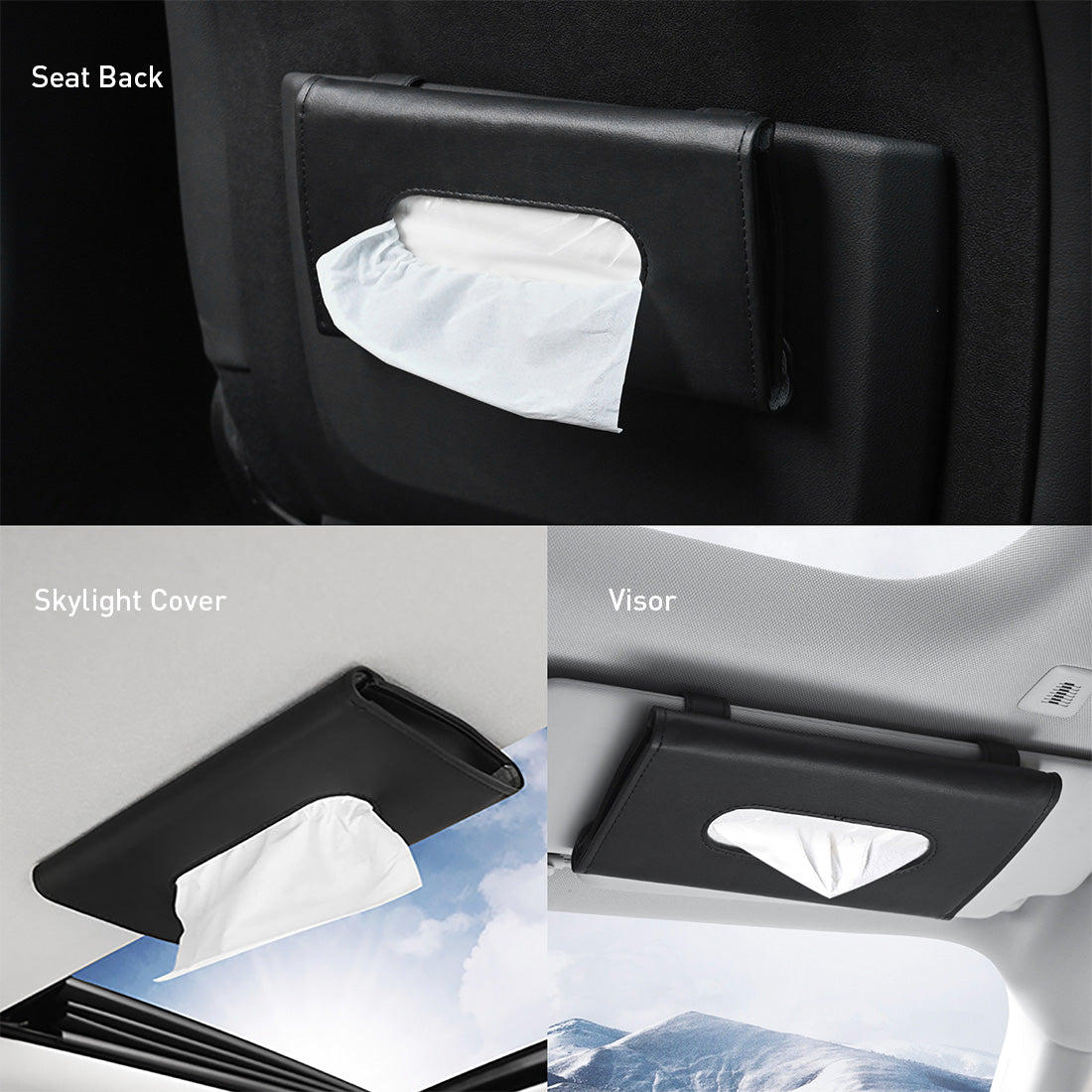 Spencer 2 Pack Sun Visor Car Tissue Box Auto Car Napkin Holder PU Leather  Backseat Tissue Case for Car Truck （Black）